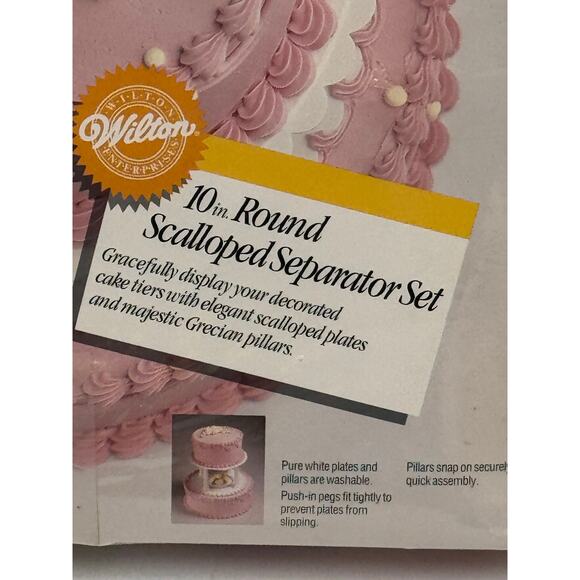 Wilton 10" Round Scalloped Separator Set Cake Stand Plates Grecian Pillars - Picture 3 of 5